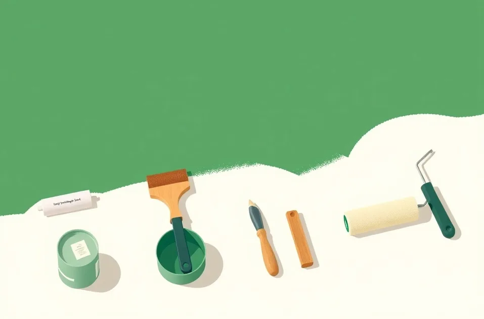 Outils de peinture disposés dans l'ordre des étapes du chantier