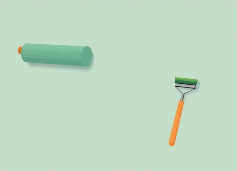 Pose de papier peint, rouleau et brosse à maroufler